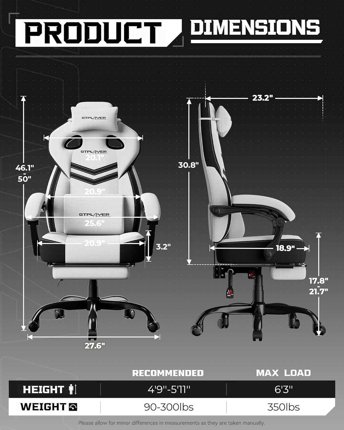 GTPLAYER Big and Tall Gaming Chair 350lbs with Footrest LR408