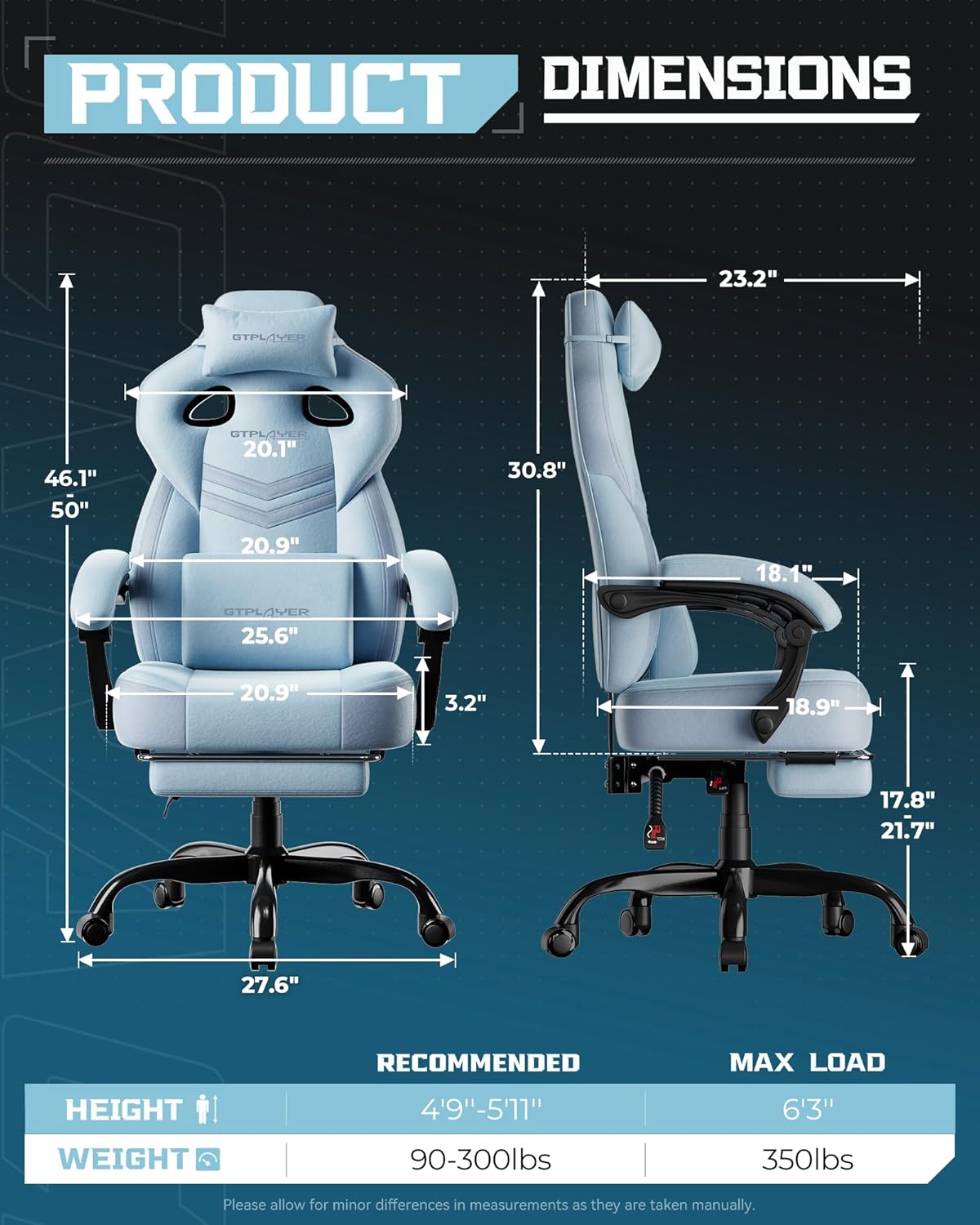 GTPLAYER Big and Tall Gaming Chair 350lbs with Footrest LR408