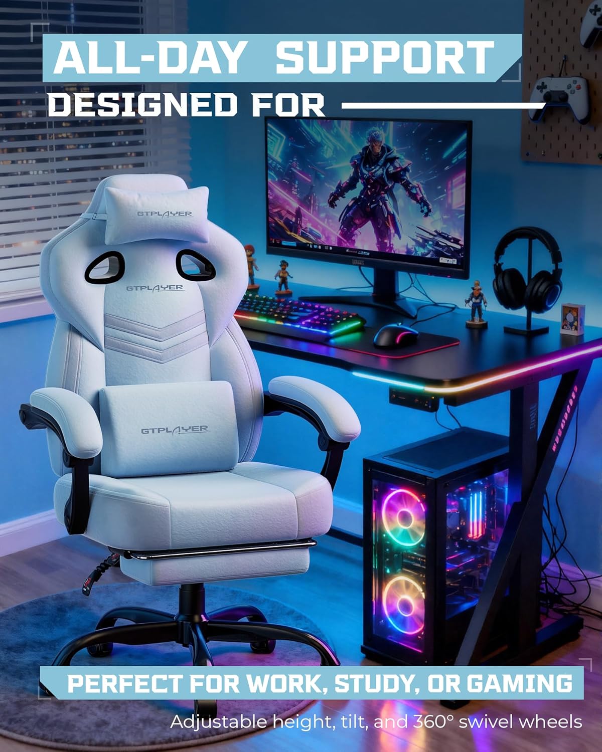 GTPLAYER Big and Tall Gaming Chair 350lbs with Footrest LR408
