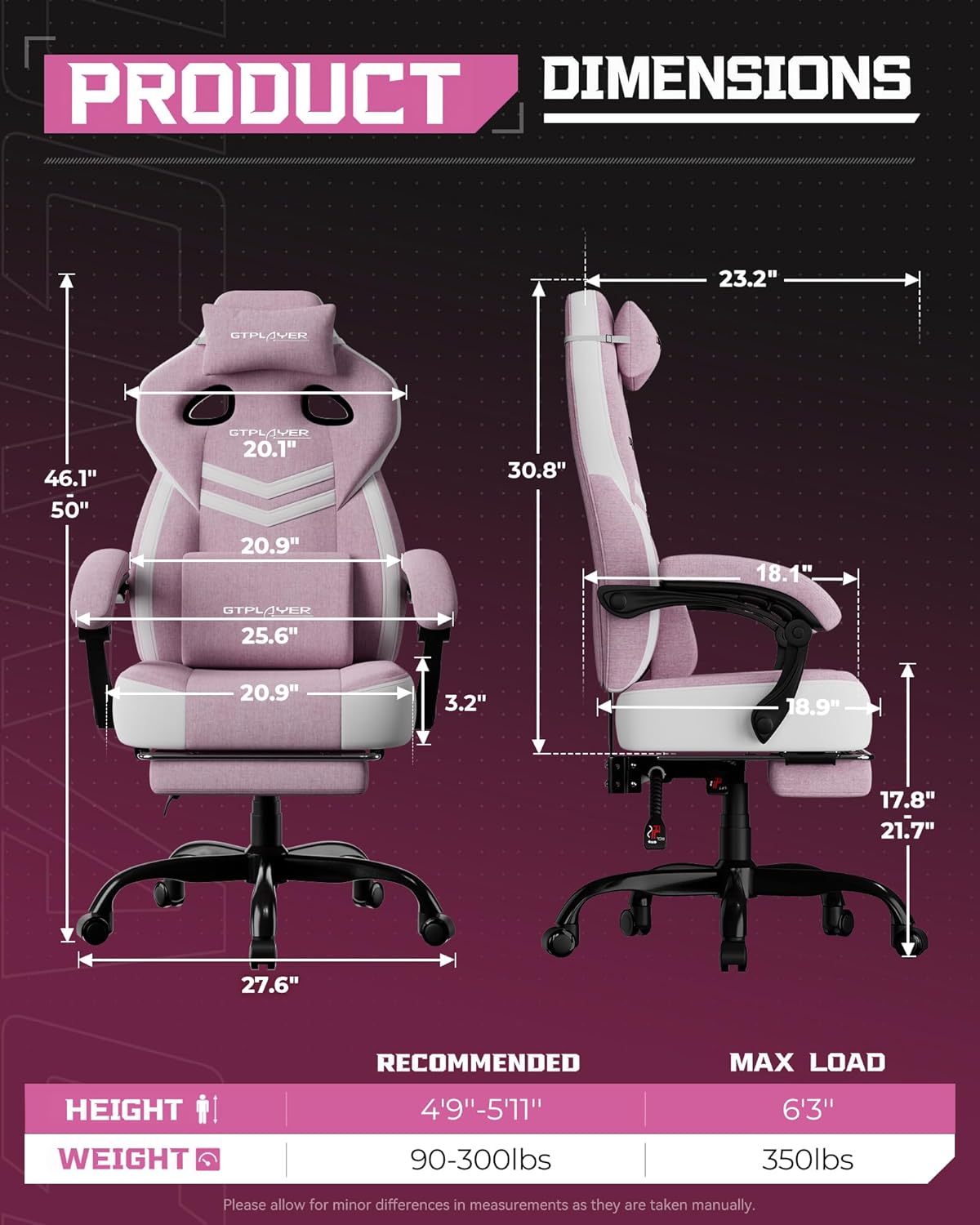 GTPLAYER Big and Tall Gaming Chair 350lbs with Footrest LR408