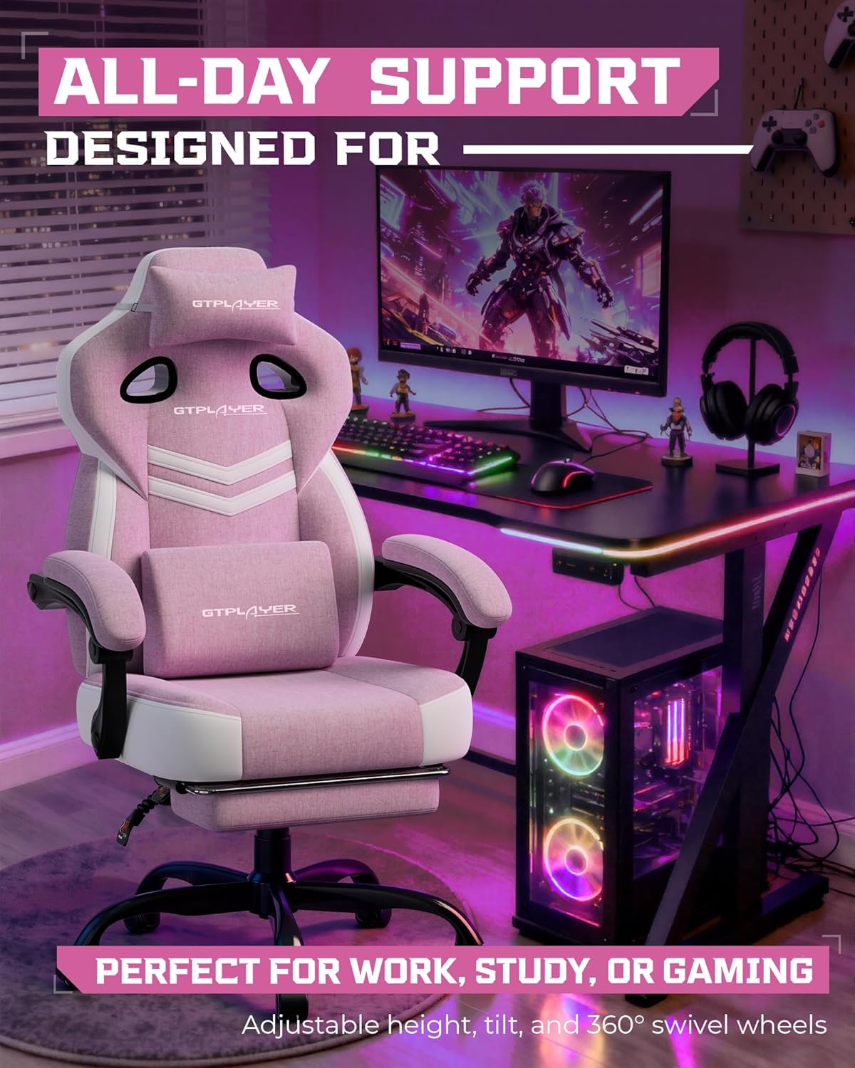 GTPLAYER Big and Tall Gaming Chair 350lbs with Footrest LR408