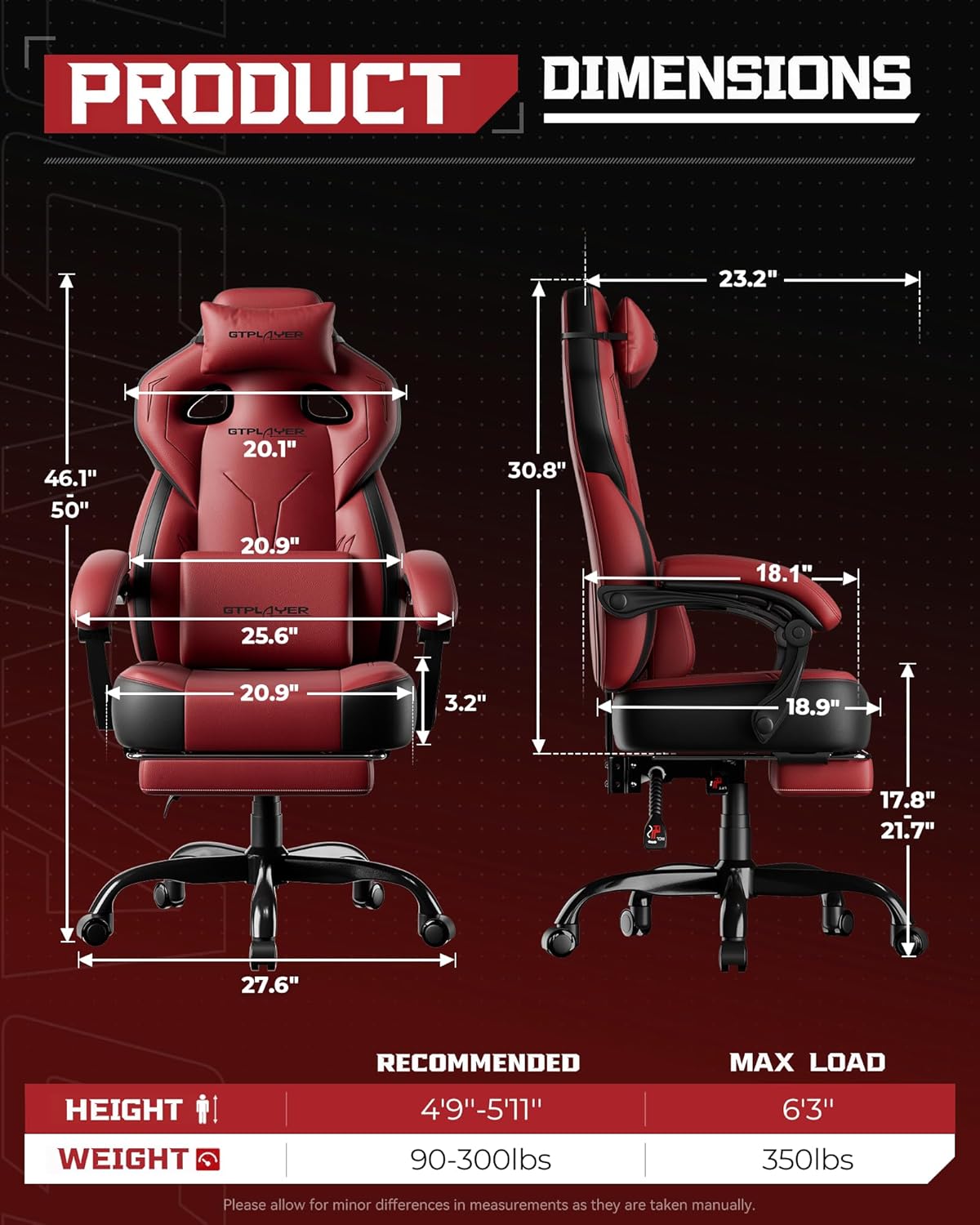 GTPLAYER Big and Tall Gaming Chair 350lbs with Footrest LR408