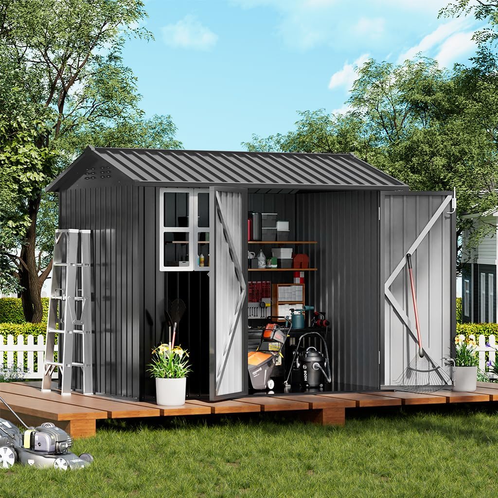 8*6 FT COMHOMA Metal Storage Tool Shed With Window & Lockable Door, OT-TL01