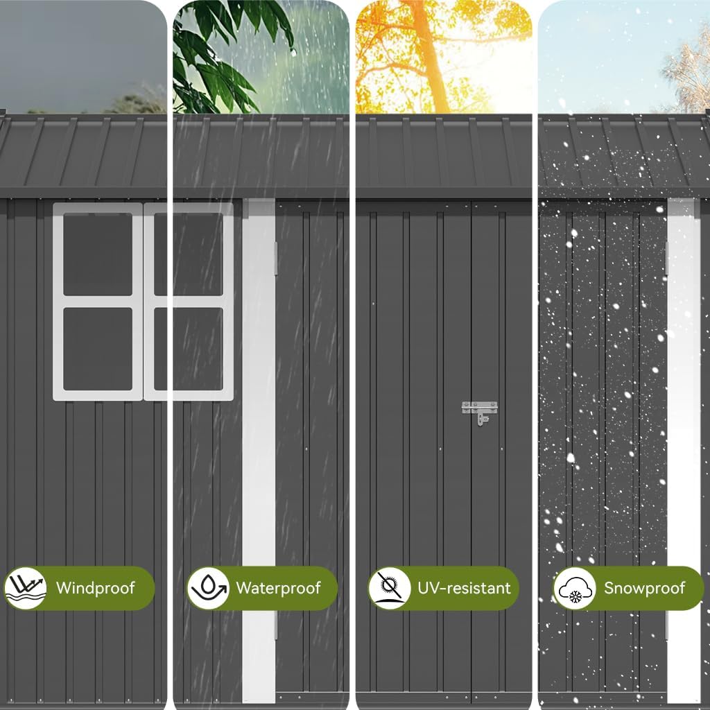 8*6 FT COMHOMA Metal Storage Tool Shed With Window & Lockable Door, OT-TL01