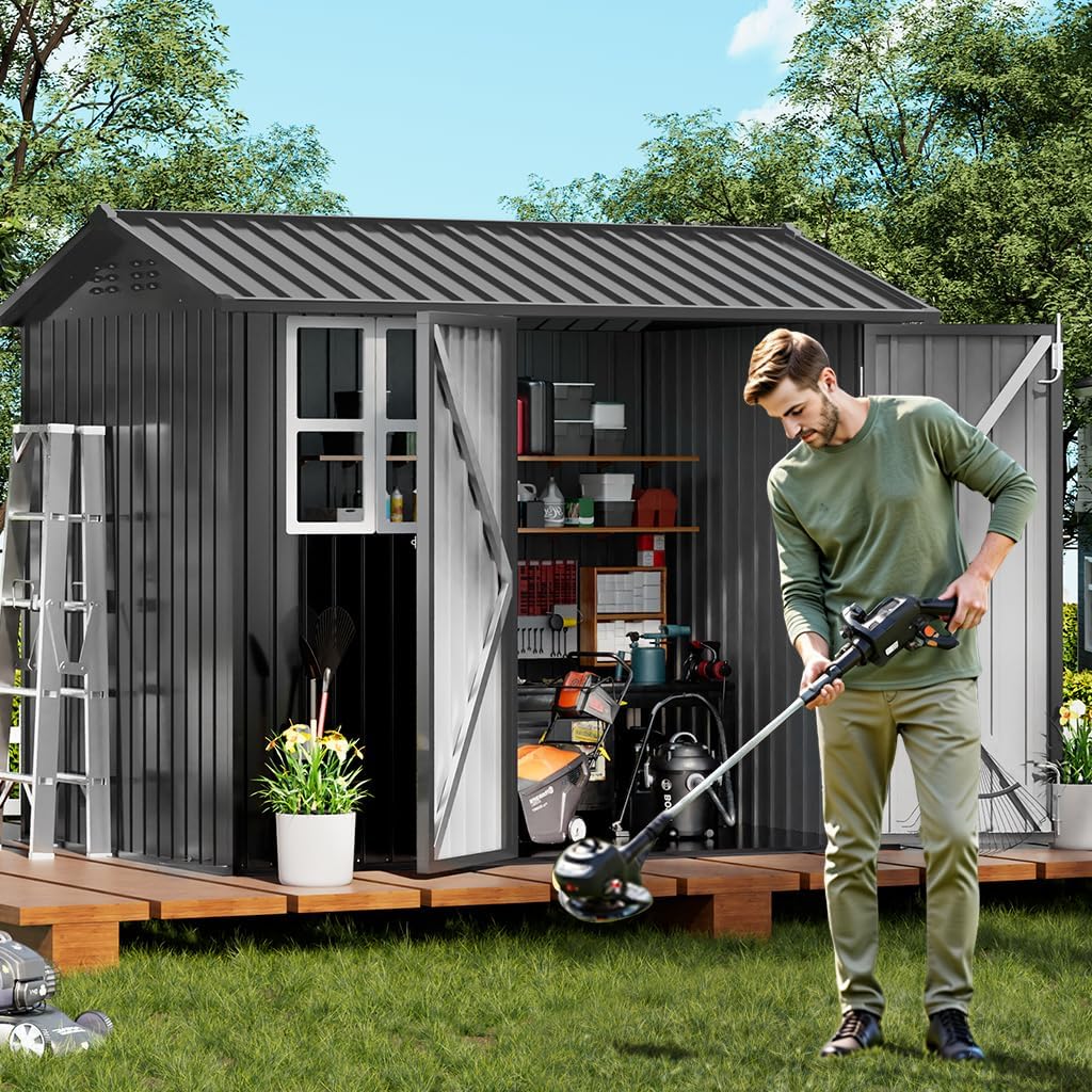8*6 FT COMHOMA Metal Storage Tool Shed With Window & Lockable Door, OT-TL01