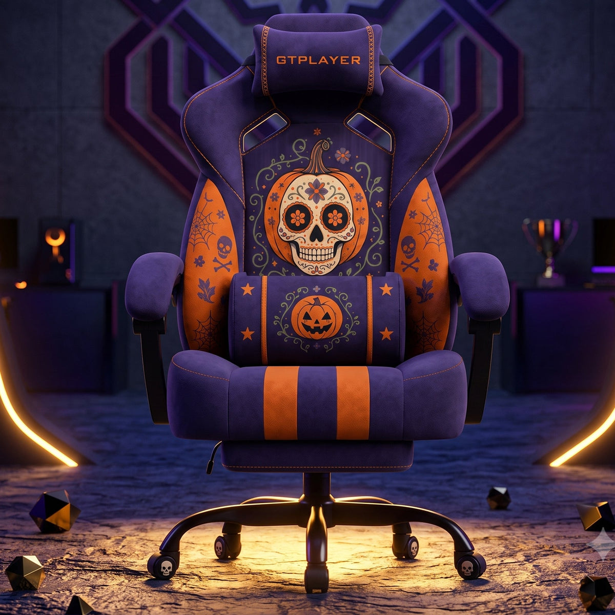 Halloween SKULLPUMP Edition | Ergonomic Chair with Pillow & Footrest