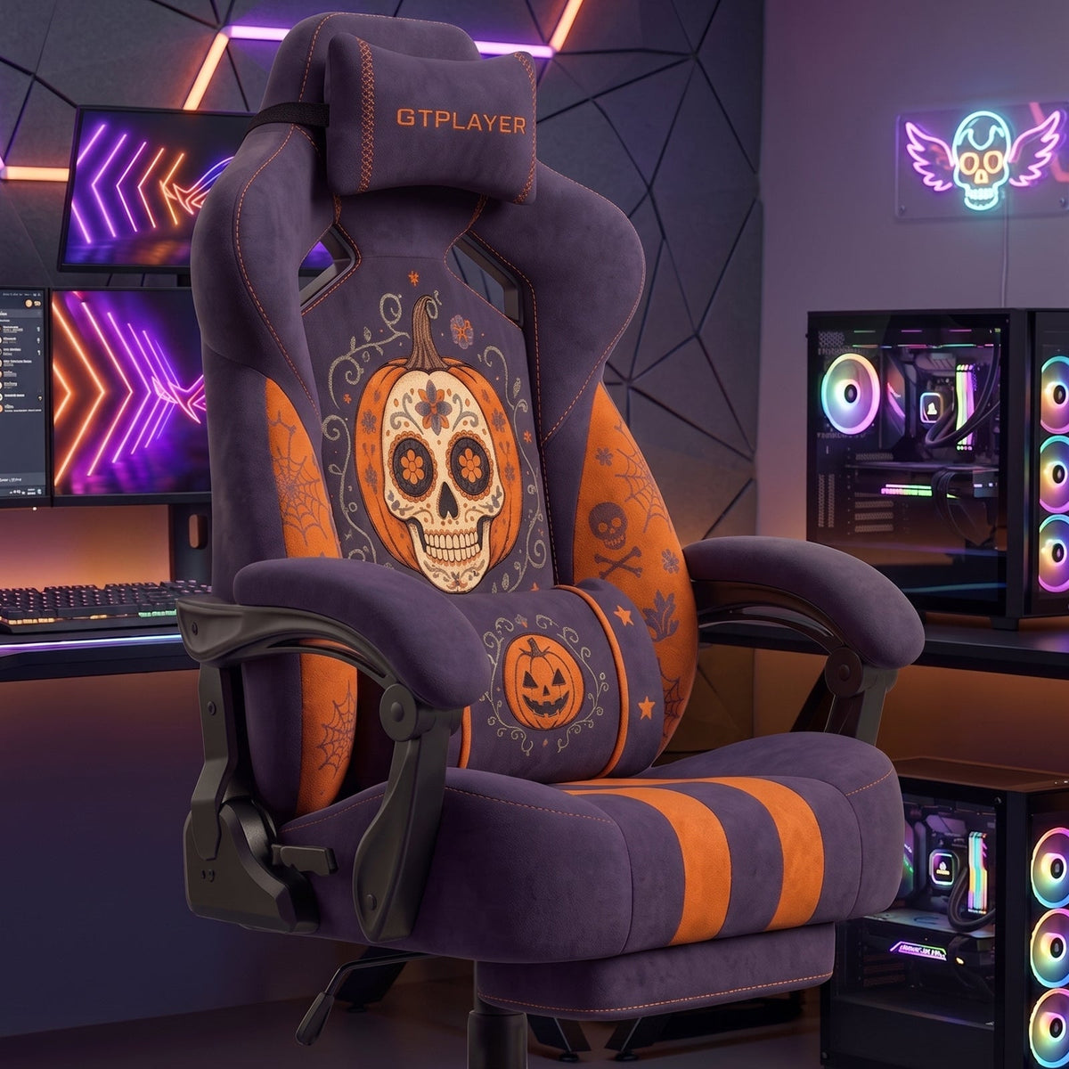 Halloween SKULLPUMP Edition | Ergonomic Chair with Pillow & Footrest
