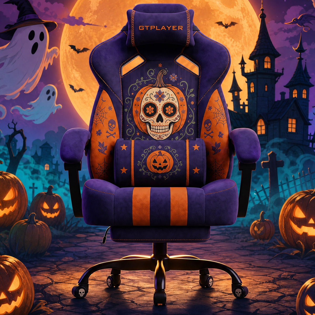 Halloween SKULLPUMP Edition | Ergonomic Chair with Pillow & Footrest