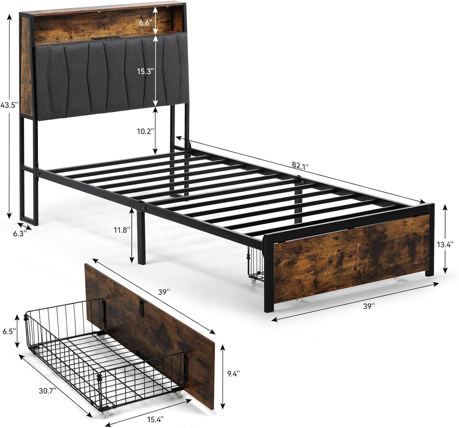 COMHOMA Bed Frame with 2 Storage Drawers & LED BF001