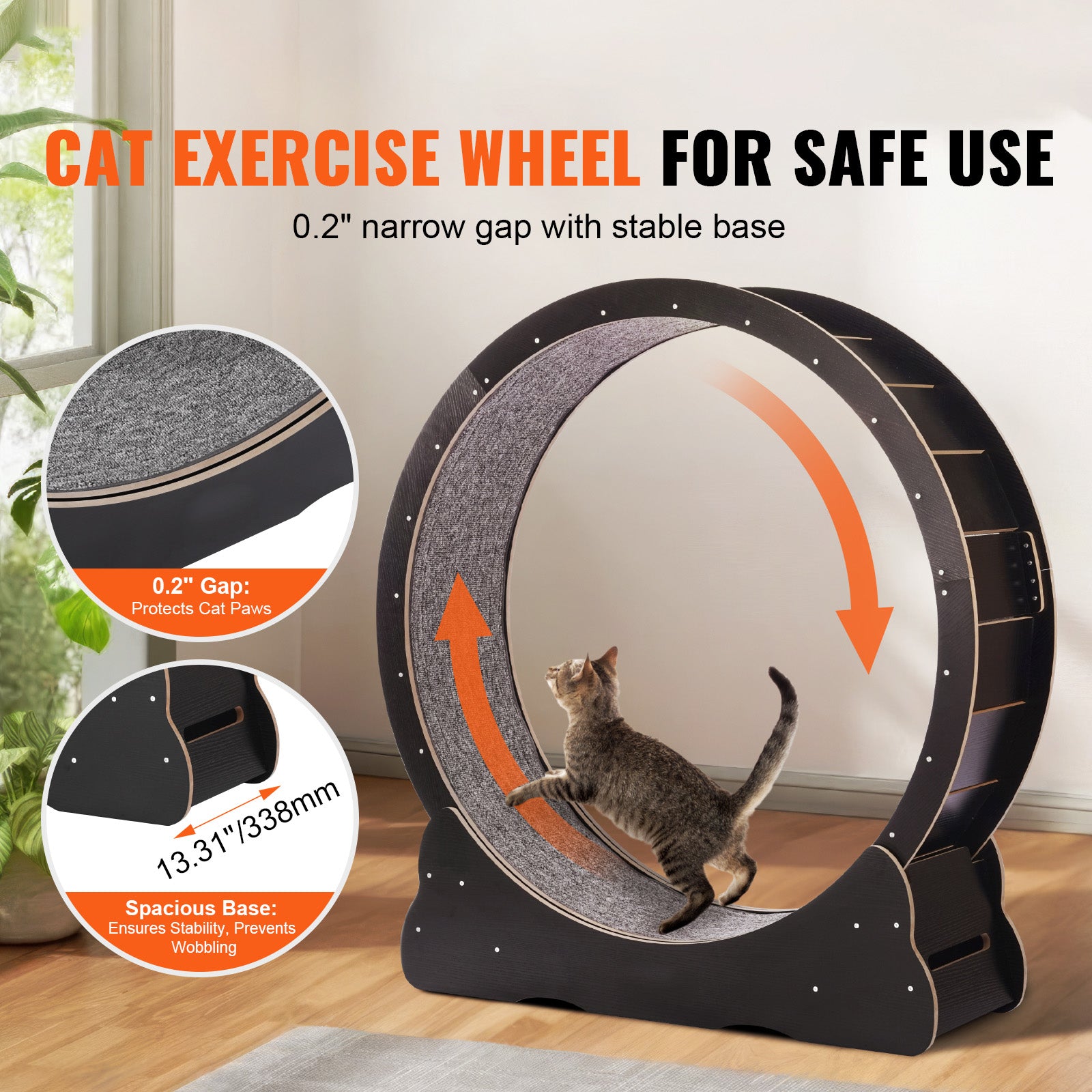 GTRACING Large Cat Exercise Wheel with Detachable Carpet & Teaser/Stickers, PET-CEW01-BLK