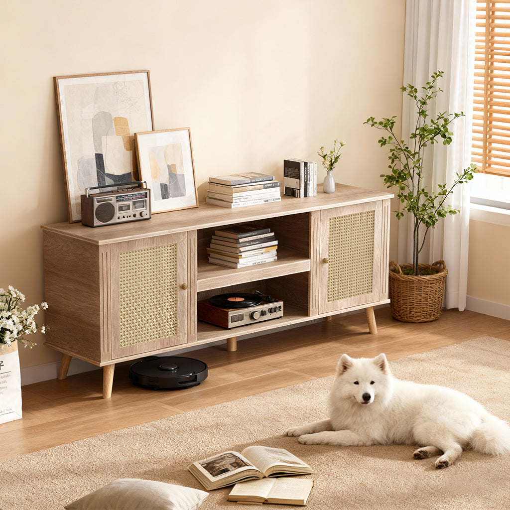 COMHOMA 71"/70"/59" TV Stand up to 80 Inch TV, Modern Farmhouse Entertainment Center with Open Storage Shelves and Cable Management Holes for Living Room H1004