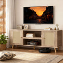 COMHOMA 71"/70"/59" TV Stand up to 80 Inch TV, Modern Farmhouse Entertainment Center with Open Storage Shelves and Cable Management Holes for Living Room H1004