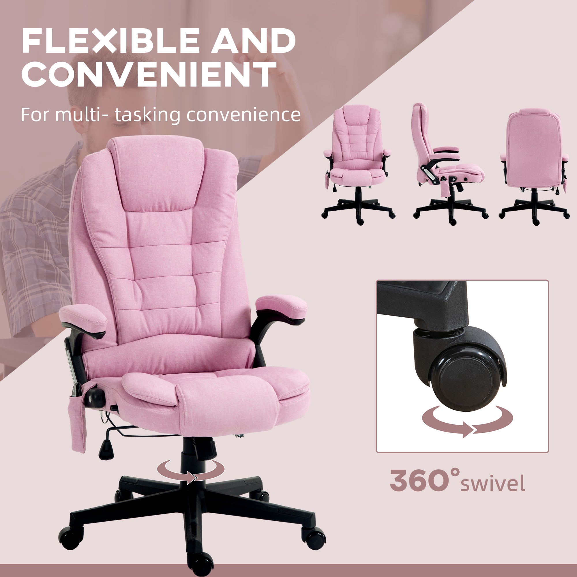 COMHOMA Massage & Heat Office Chair with Lumbar Support, Linen Fabric CH01