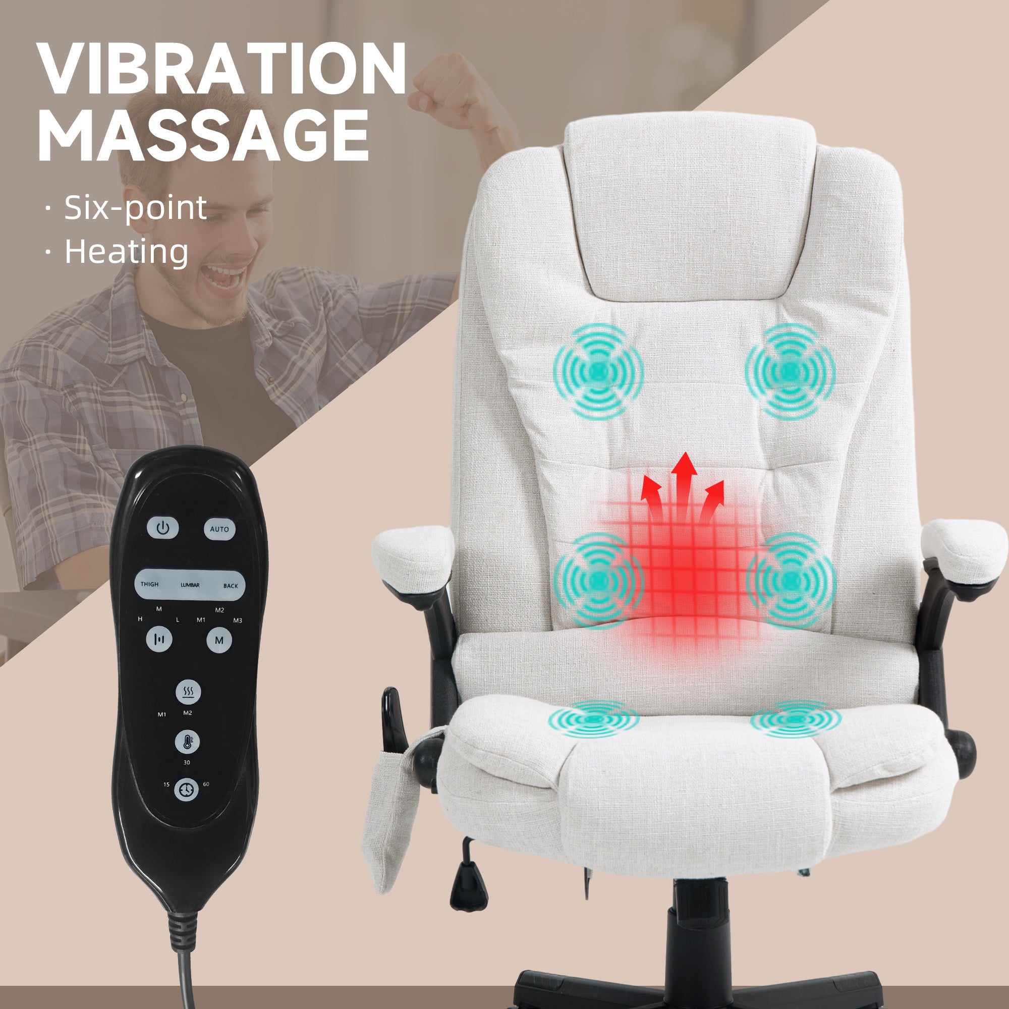 COMHOMA Massage & Heat Office Chair with Lumbar Support, Linen Fabric CH01