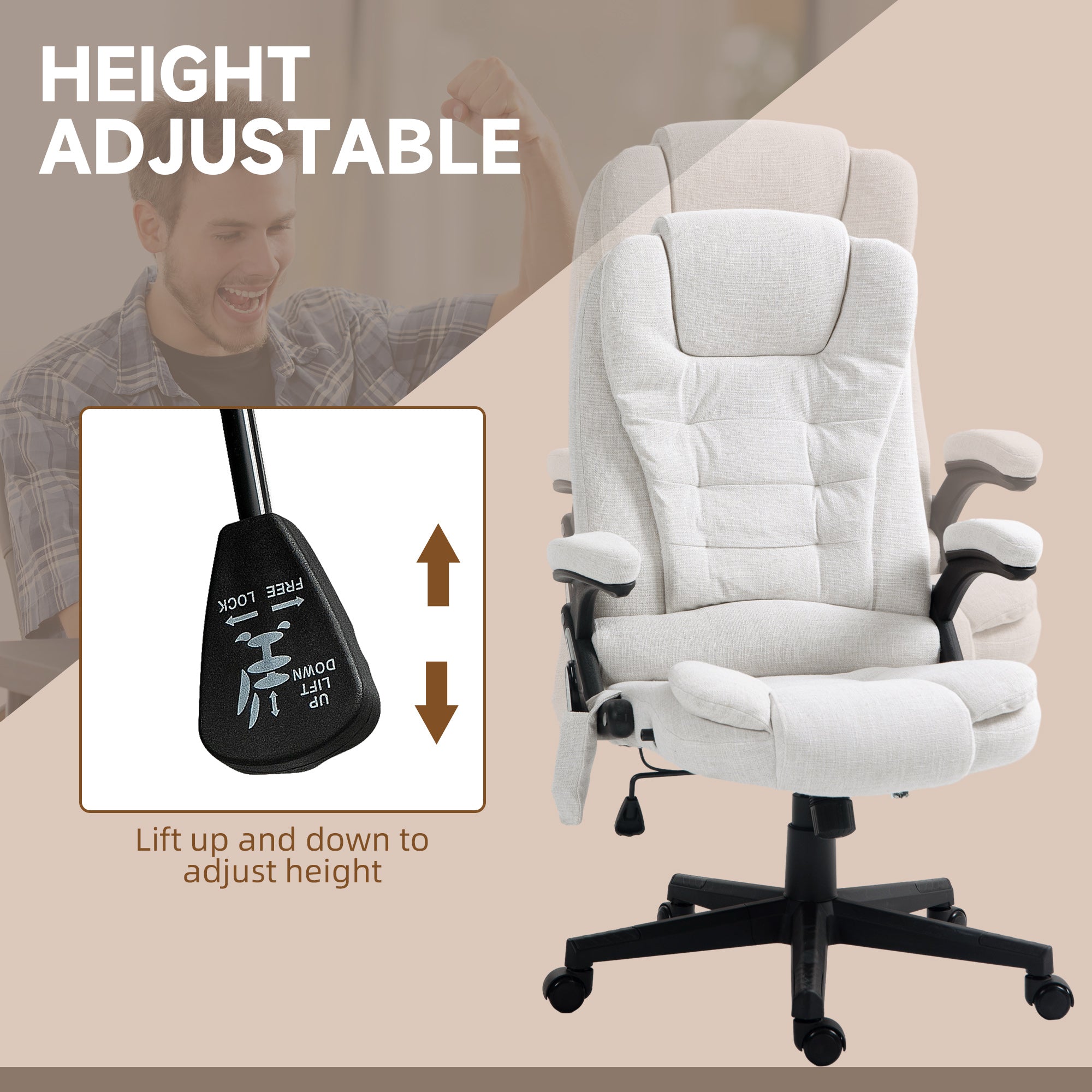 COMHOMA Massage & Heat Office Chair with Lumbar Support, Linen Fabric CH01