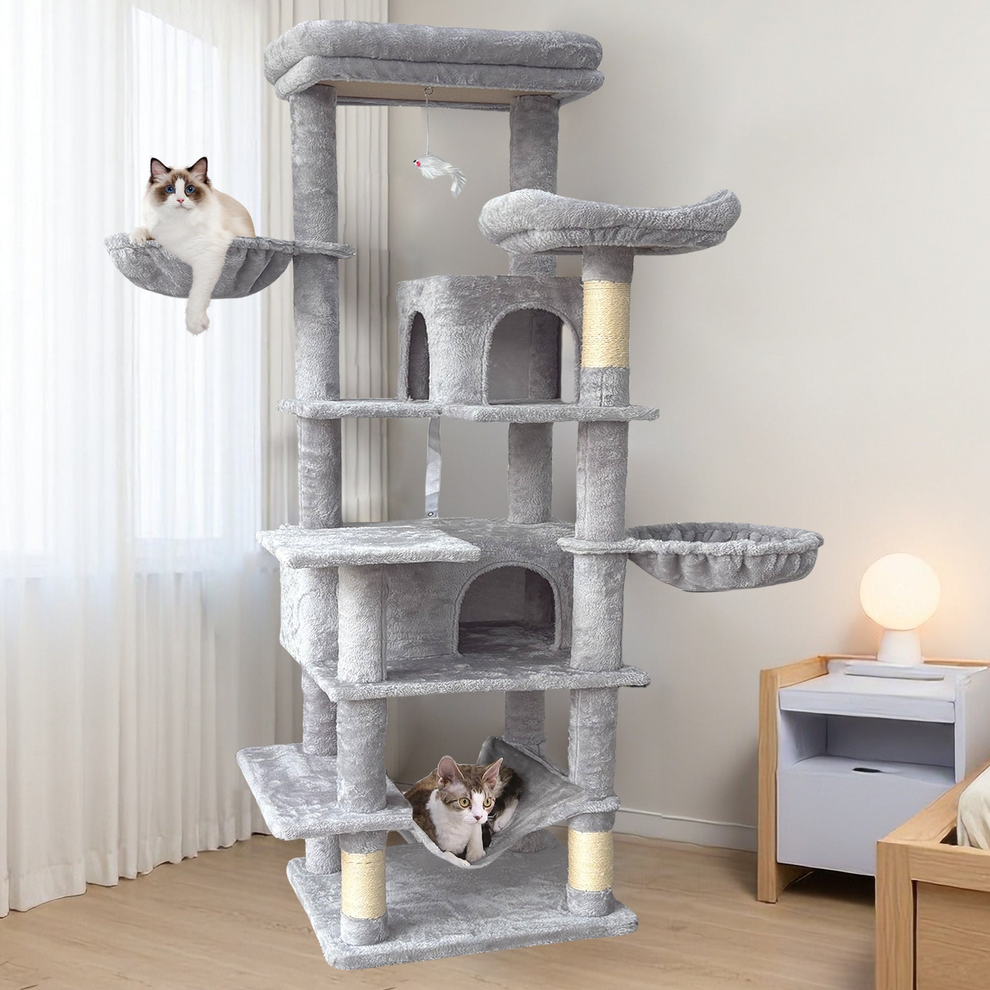 68 inch Tall Multi-Level Cat Tree with Hammocks - COMHOMA COMHOMA ...