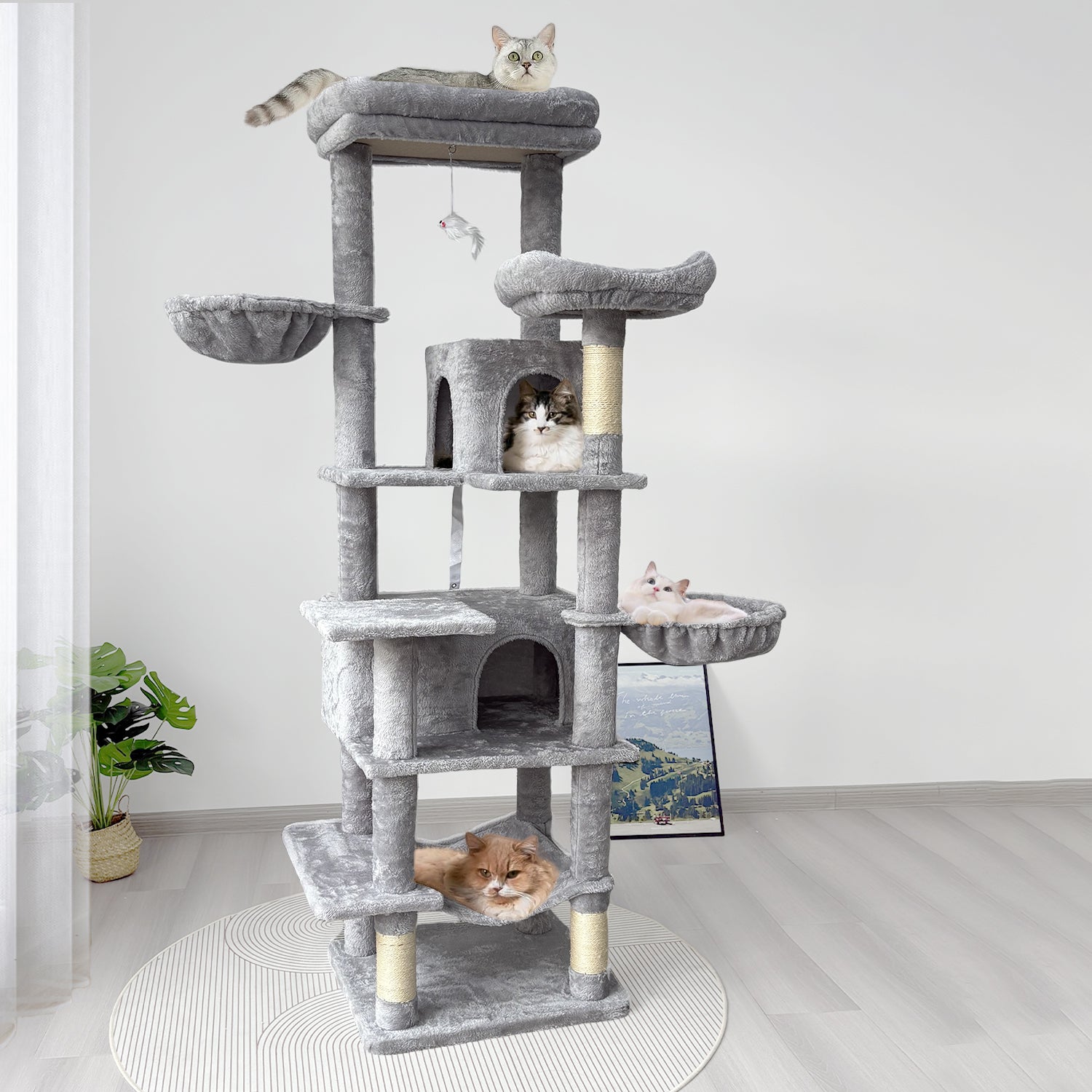 68 inch Multi-Level Cat Tree with Hammocks, Hanging Basket, Scratching Posts - Perfect for Multiple Cats CHT1
