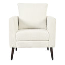 Modern Teddy Fabric Accent Chair - Mid-Century Upholstered Armchair with Pillow and Wood Legs for Living Room, Bedroom, or Reception Room - White