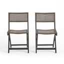 Bistro Foldable Chair with Wicker Backrest, Set of 2, Grey and Brown