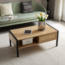 40.16' Rattan Coffee table, sliding door for storage, metal legs, Modern table  for living room , natural