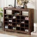 ON-TREND Sleek Design 24 Shoe Cubby Console, Modern Shoe Cabinet with Curved Base, Versatile Sideboard with High-quality for Hallway, Bedroom, Living Room, Rustic Brown