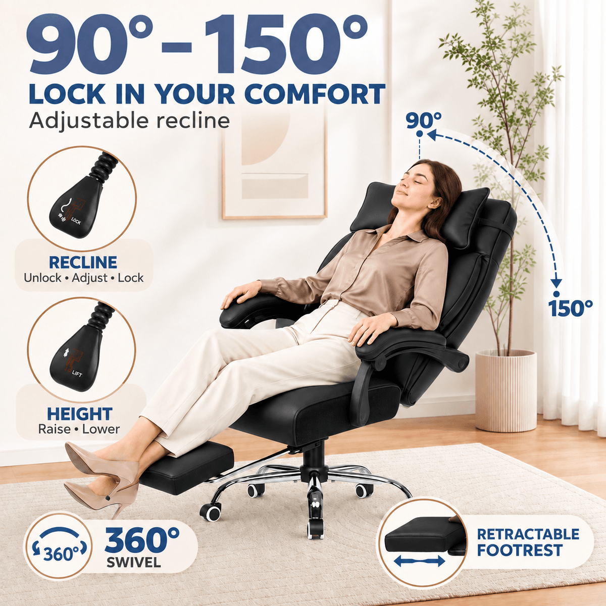 Cloudrest Pro® Big & Tall Office Chair with Pillow, Footrest & Linkage Armrests 350LBS CH630-SP