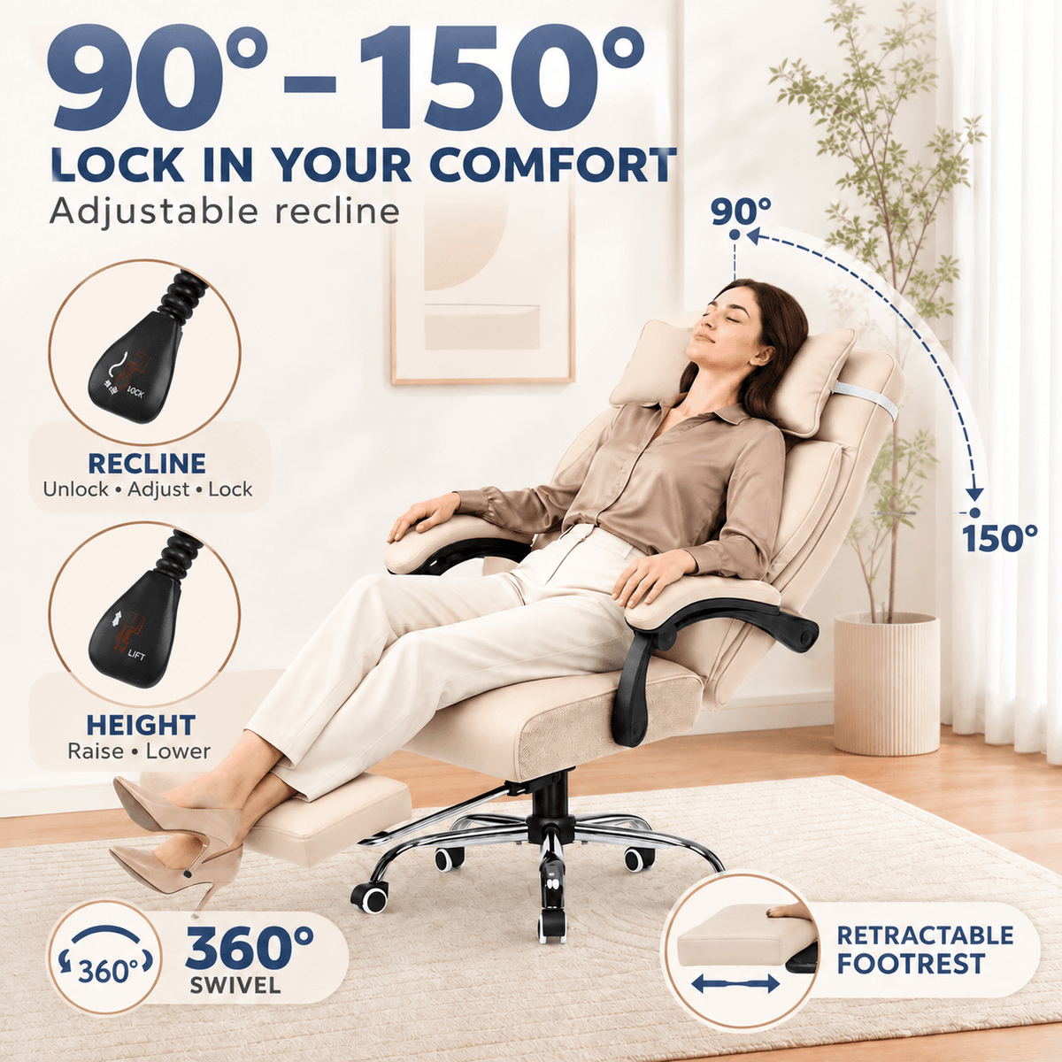 Cloudrest Pro® Big & Tall Office Chair with Pillow, Footrest & Linkage Armrests 350LBS CH630-SP