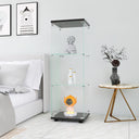 Glass Display Cabinet with 3 Shelves, One-Door Curio Cabinets for Living Room, Bedroom, Office, Black Floor Standing Glass Bookshelf, Quick Installation