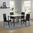 Citico Metal Dinette Set with Laminated Faux Marble Top, White Table with Black Chairs, 5 Piece