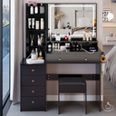 41' Large Size Left Bedside Cabinet Vanity Table+Cushioned Stool Dresser Set, 2 AC+2 USB Power Station, Hair Dryer Stand, Extra Large Touch Control LED Mirror, 3-color Switch, EPA, GCC, UL Certificate