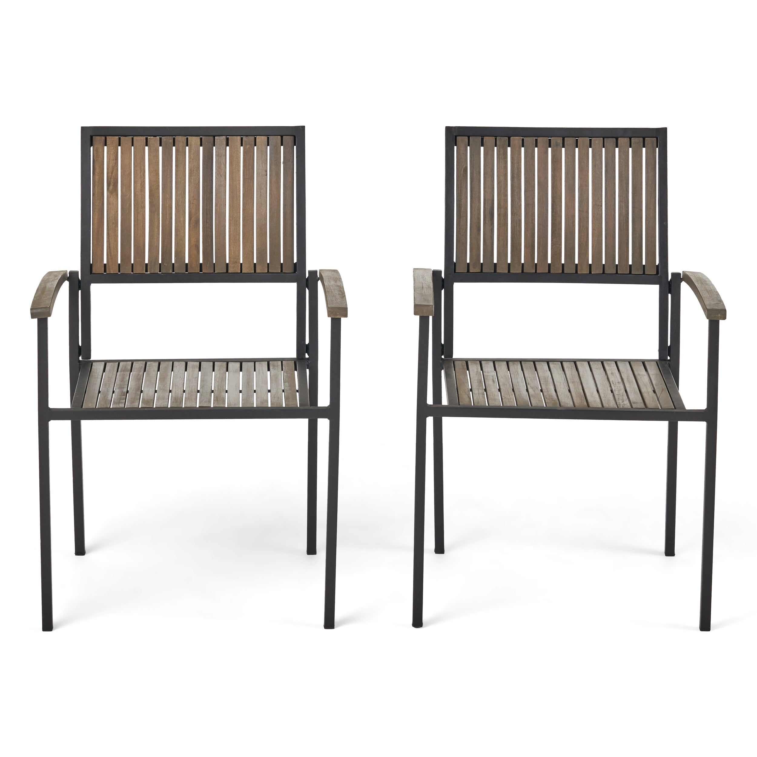 Vermilion Outdoor Dining Chair with Vertical Slat and Wooden Arm, Grey
