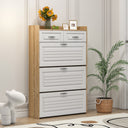1250 White +Oak Color shoe cabinet  with 3 doors 2 drawers,large space for storage