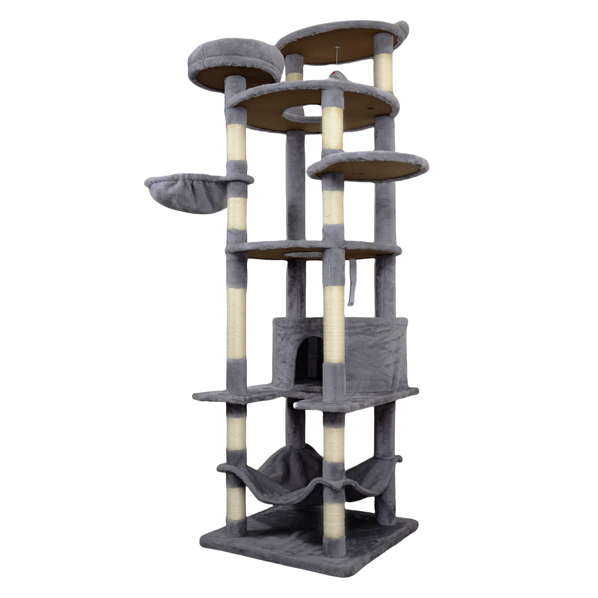 78.8 in Dark Gray Cat Tree Tower with Wide Base, Large Condo,  12 Sisal Scratching Post, Big Hammock,  Large Top Platform, Many landing Perch and Interactive toy