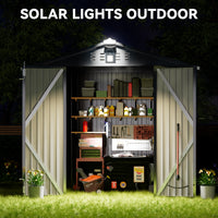 Shed at night with solar lighting