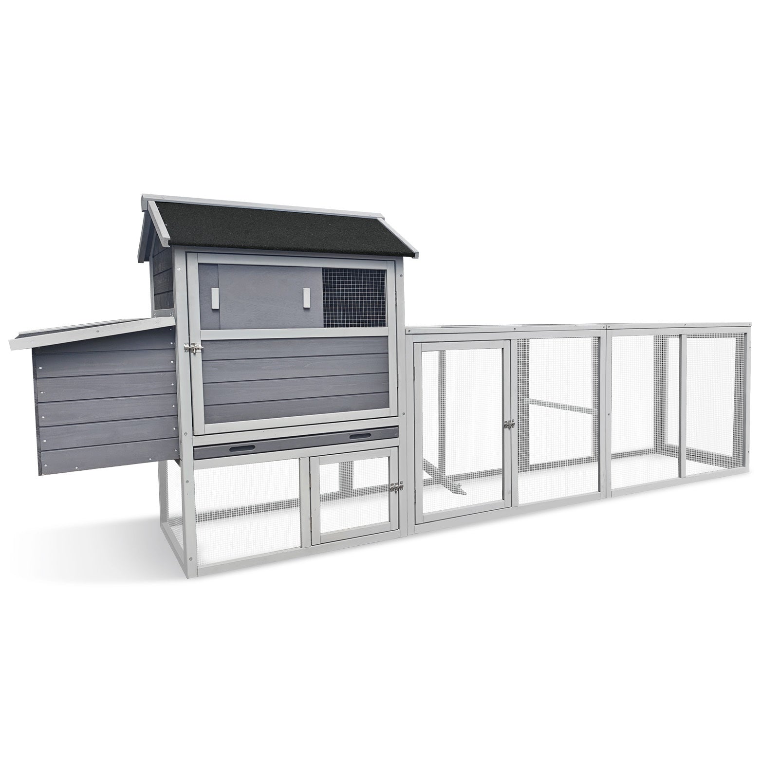Gray Solid Wood Chicken Coop with Run and Nesting Box, Outdoor Hen House for Backyard, Waterproof Anti-UV Panel, 114.06 x 25.48 x 42.32 inches