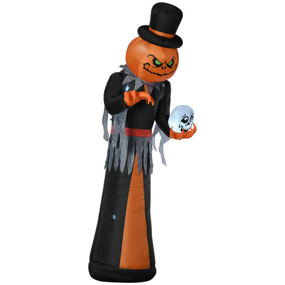 HOMCOM 12ft Halloween Inflatables Outdoor Decorations, Pumpkin Reaper with Skeleton Skull, Outdoor Giant Blow Up Yard Decor with Build-in LED  for Garden, Lawn, Party, Holiday