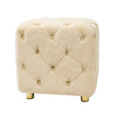 Beige Modern Velvet Upholstered Ottoman, Exquisite Small End Table, Soft Foot Stool, Dressing Makeup Chair, Comfortable Seat for Living Room, Bedroom, Entrance