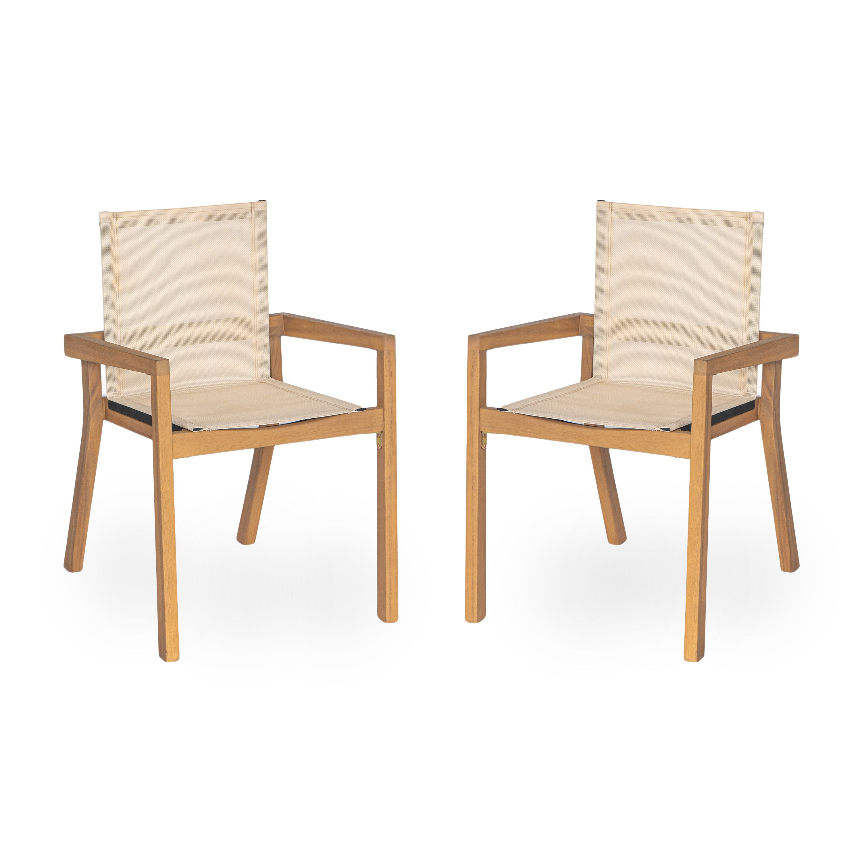 BELFAST Dining Chair Set of 2 with Teak Frame and Beige Textile for Outdoor Use