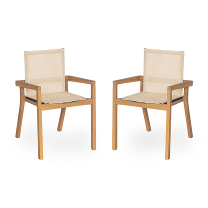 BELFAST Dining Chair Set of 2 with Teak Frame and Beige Textile for Outdoor Use
