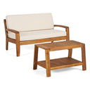 2-Piece Outdoor Teak Acacia Wood Conversation Set - Loveseat & Coffee Table with Beige Water-Resistant Cushions, 350lbs Capacity for Patio, Deck & Backyard