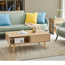 41.34' Rattan Coffee table, sliding door for storage, solid wood legs, Modern table  for living room , natural