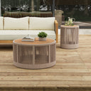 Rustic Industrial Table Set,Coffee Table & Side Table with Woven Rope Design, Modern Functionality Stylish Table Set for Living Room and Home Decor-Rope Beige