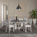Contemporary Style 5pc Dining Set Kitchen Dinette Gray Upholstered Fabric Chairs Round Table Pedestal Base Table 4x Side Chairs Dining Room
