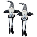 Set of 2, 4.3x3.5x23.5' Fabric Sitting Black Gnome With Wings & Black-White Plaid Hat, for Halloween Decor