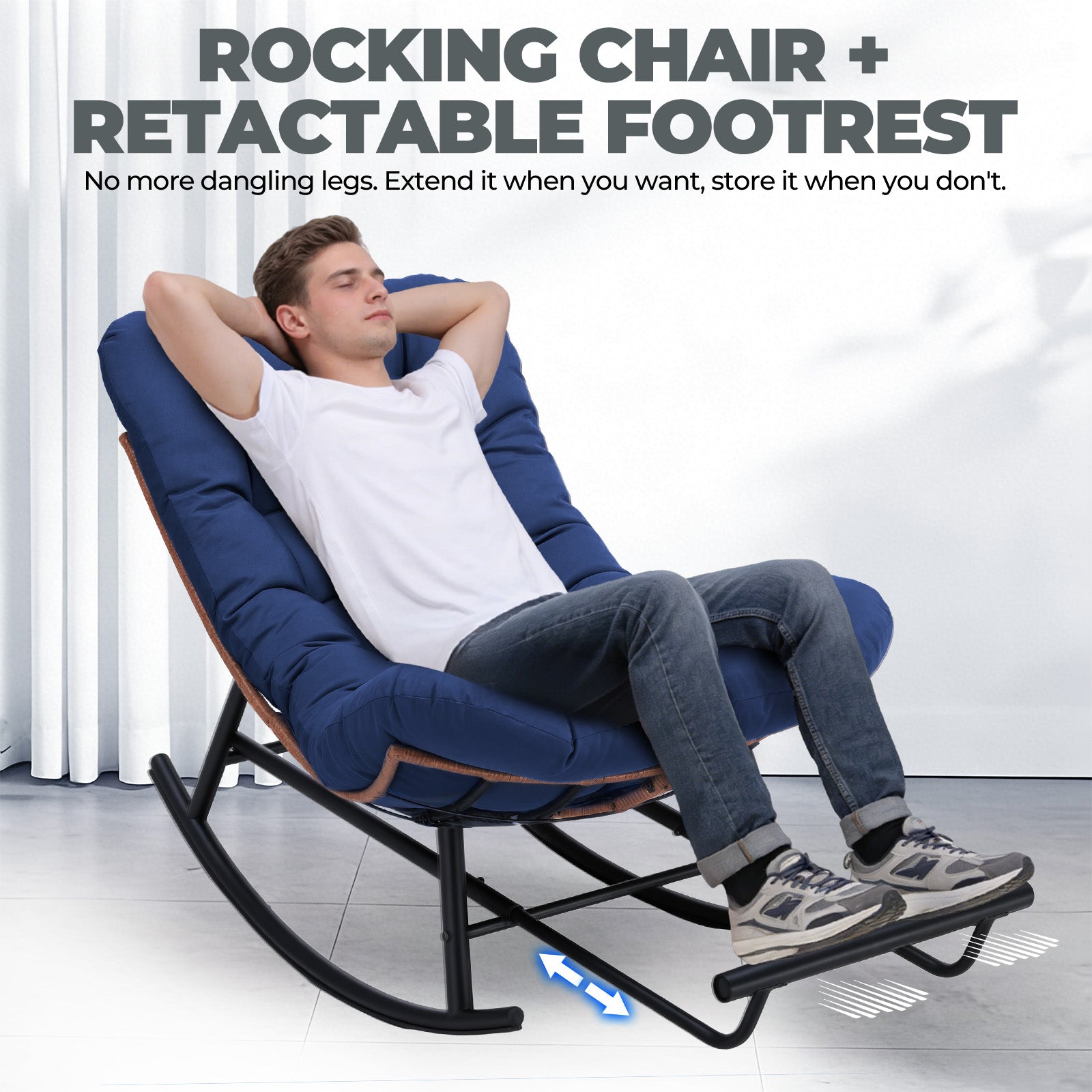COMHOMA Outdoor Rocking Papasan Chair, Oversized Wicker Patio Rocker OT-CH03
