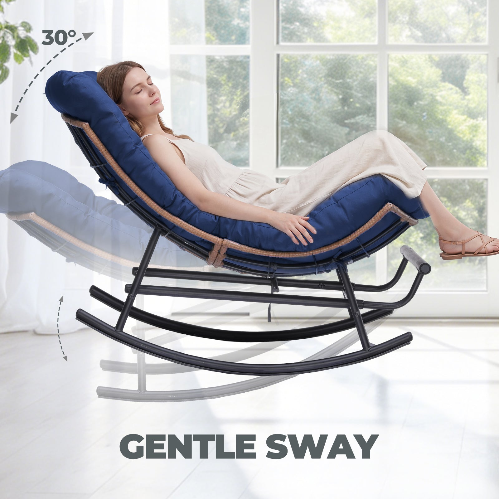 COMHOMA Outdoor Rocking Papasan Chair, Oversized Wicker Patio Rocker OT-CH03