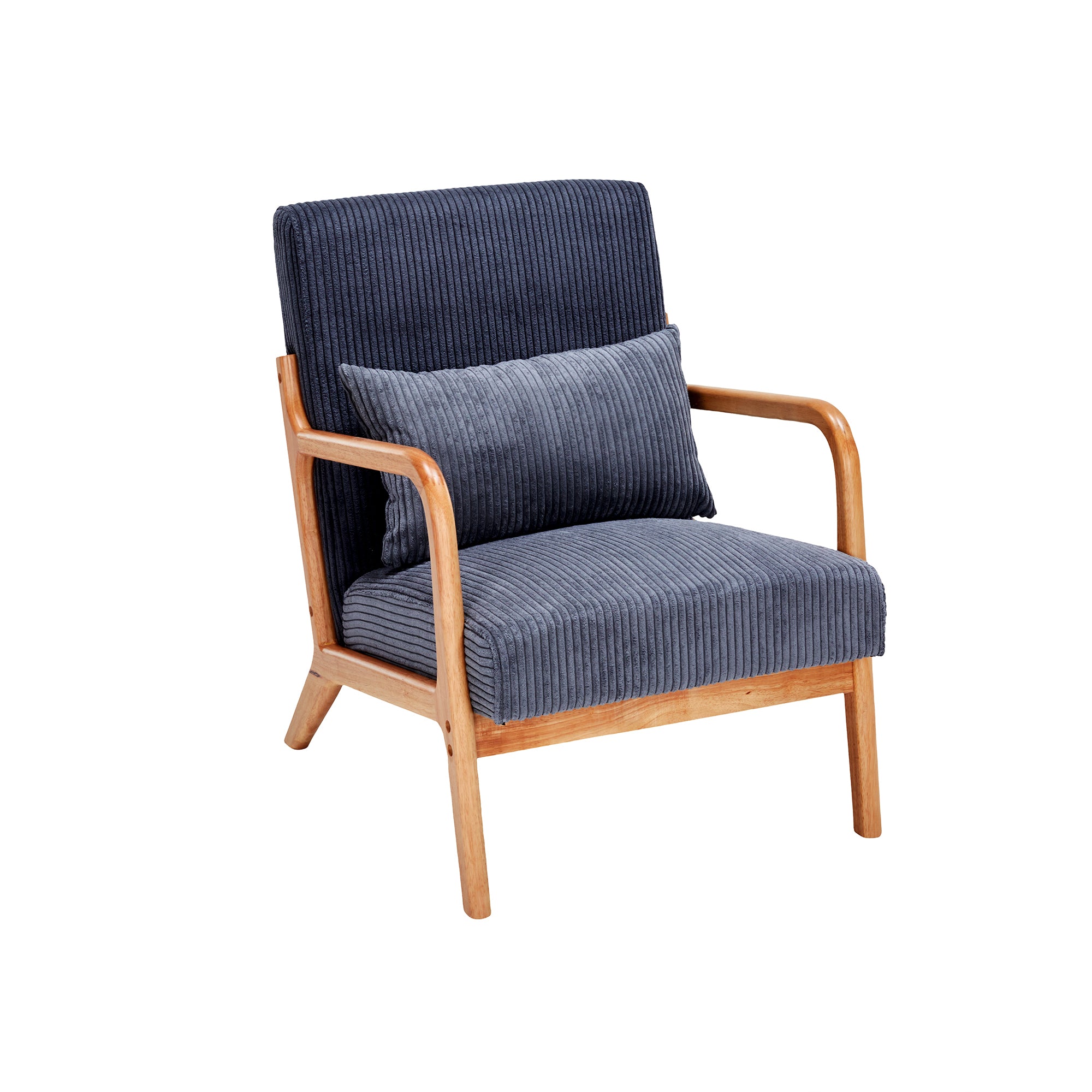Mid-Century Modern Accent Chair with Pillow Upholstered in Antique Dark Grey Polyester and Solid Wood Frame(Antique Dark Grey)