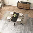 55.11'' -70.86'Retro Rectangular Stretch Dining Table, Grey Carole Top With Black Embossed Center Plate, Black Fine Sand Cross Iron Foot Base Dining Table, With Storage Box.