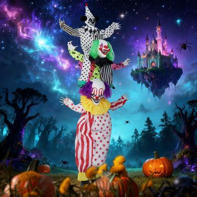 Halloween Animated Clown with Red Light Up Eyes, Sound Activated Scary Halloween Decorations
