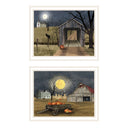 Trendy Decor 4U 2- Piece Vignette Halloween Season in the Country White Framed Wall Art for Living Room, Bedroom Wall Art Print for Home Decor by Billy Jacobs